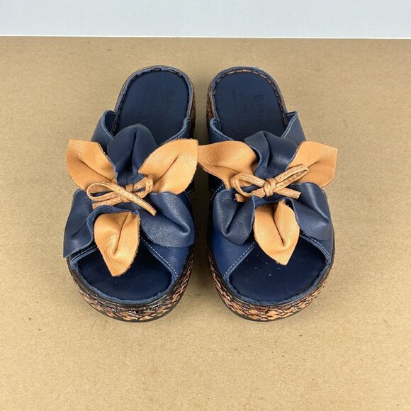 Spring Step Hilary Leather Sandals Womens 6.5/7 EU 37 Blue Tan Floral Wedge - Picture 2 of 11